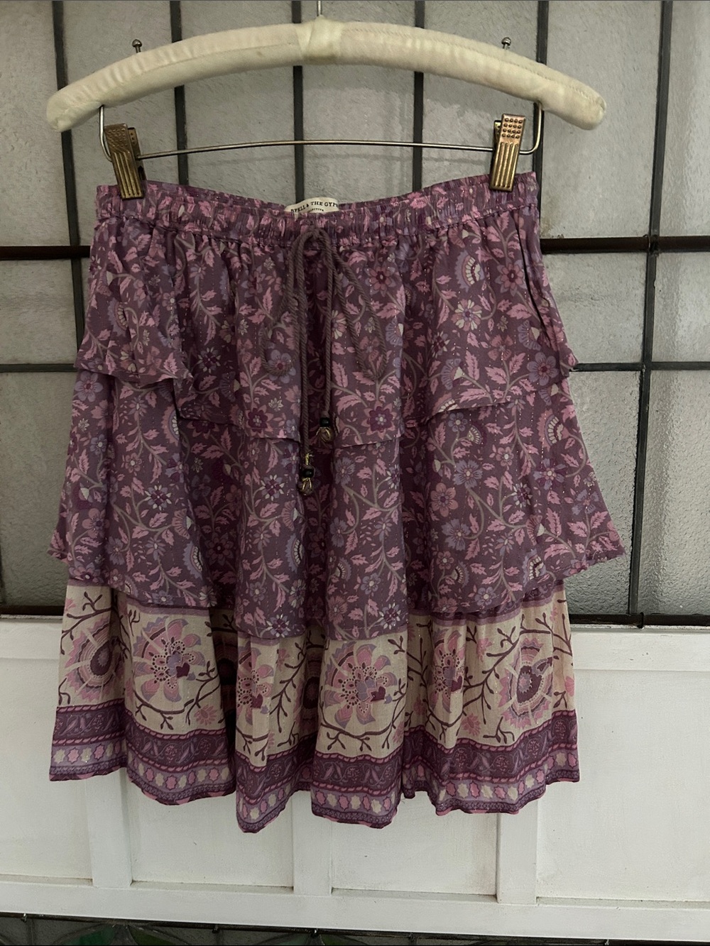 Spell Purple Floral Tiered Mini Skirt